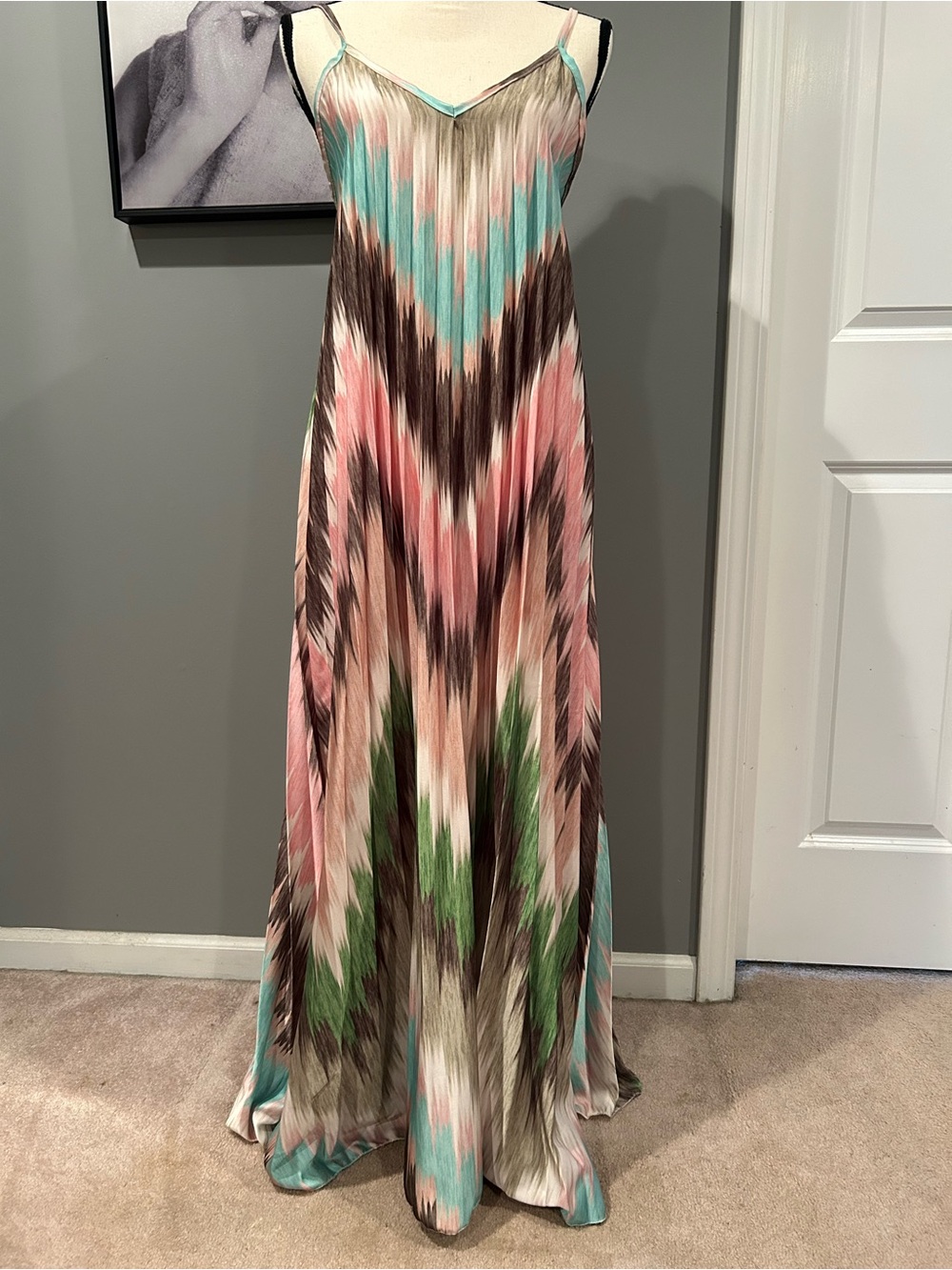 Multi-Color Chevron Zig Zag Maxi Slip Dress - Women